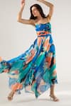 Buy_REENA SHARMA_Blue Viscose Crinkled Chiffon Printed Abstract Mira Asymmetric Maxi Dress _Online_at_Aza_Fashions