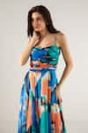 Shop_REENA SHARMA_Blue Viscose Crinkled Chiffon Printed Abstract Mira Asymmetric Maxi Dress _Online_at_Aza_Fashions