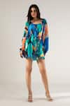 Buy_REENA SHARMA_Blue Viscose Crinkled Chiffon Printed Abstract Round Mira Short Dress _at_Aza_Fashions