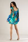 Shop_REENA SHARMA_Blue Viscose Crinkled Chiffon Printed Abstract Round Mira Short Dress _at_Aza_Fashions