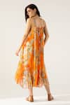 Shop_REENA SHARMA_Orange Viscose Crinkled Chiffon Printed Floral Round Vaani Midi Dress _at_Aza_Fashions