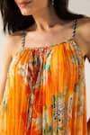 Buy_REENA SHARMA_Orange Viscose Crinkled Chiffon Printed Floral Round Vaani Midi Dress _Online_at_Aza_Fashions