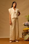 Shop_Aroka_Ivory Vegan Mashru Molly Pintuck Wide Leg Pant _at_Aza_Fashions