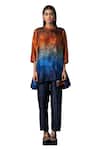 Shop_Clos_Blue Dupion Silk Print Ombre Mandarin Collar High-low Tunic With Pant_Online_at_Aza_Fashions
