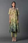 Buy_Clos_Green Dupion Silk Print Floral Round High-low Kurta With Pant _at_Aza_Fashions