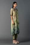 Clos_Green Dupion Silk Print Floral Round High-low Kurta With Pant _Online_at_Aza_Fashions