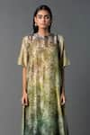 Shop_Clos_Green Dupion Silk Print Floral Round High-low Kurta With Pant _Online_at_Aza_Fashions