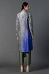 Shop_Clos_Grey Dupion Silk Print Ombre Lapel Assymetric Pleated Shirt Tunic With Pant_at_Aza_Fashions
