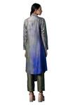 Buy_Clos_Grey Dupion Silk Print Ombre Lapel Assymetric Pleated Shirt Tunic With Pant_Online_at_Aza_Fashions