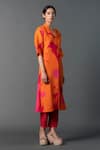 Clos_Orange Shimmer Cupro Print Geometric Collar Straight Shirt Kurta And Pant Set _Online_at_Aza_Fashions