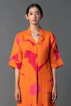 Buy_Clos_Orange Shimmer Cupro Print Geometric Collar Straight Shirt Kurta And Pant Set _Online_at_Aza_Fashions