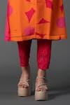 Shop_Clos_Orange Shimmer Cupro Print Geometric Collar Straight Shirt Kurta And Pant Set _Online_at_Aza_Fashions