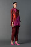 Buy_Clos_Maroon Shimmer Cupro Print Abstract Grandeur Contemporary Kurta And Pant Set_at_Aza_Fashions