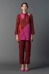 Shop_Clos_Maroon Shimmer Cupro Print Abstract Grandeur Contemporary Kurta And Pant Set_Online_at_Aza_Fashions