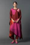 Buy_Clos_Maroon Shimmer Cupro Print Contemporary Round Draped Kurta And Pant Set_at_Aza_Fashions