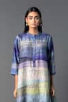 Shop_Clos_Purple Dupion Silk Printed Abstract Mandarin Asymmetric Kurta With Pant_Online_at_Aza_Fashions