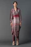 Buy_Clos_Brown Dupion Silk Printed Abstract Indie Vogue Asymmetric Kurta With Pant_at_Aza_Fashions