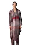 Shop_Clos_Brown Dupion Silk Printed Abstract Indie Vogue Asymmetric Kurta With Pant_Online_at_Aza_Fashions