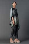 Clos_Grey Dupion Silk Printed Abstract V-neck Kaftan Tunic With Pant _at_Aza_Fashions