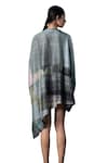 Buy_Clos_Grey Dupion Silk Printed Abstract V-neck Kaftan Dress_Online_at_Aza_Fashions