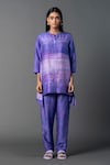 Buy_Clos_Purple Dupion Silk Printed Abstract Mandarin A-line Kurta With Pant_at_Aza_Fashions