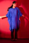 Buy_Clos_Blue Dupion Silk Solid Mandarin Asymmetric Kaftan Tunic With Pant _at_Aza_Fashions