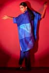 Shop_Clos_Blue Dupion Silk Solid Mandarin Asymmetric Kaftan Tunic With Pant _at_Aza_Fashions