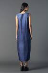 Shop_Clos_Blue Dupion Silk Printed Geometric V-neck Asymmetric Vogue Tulip-cut Dress_at_Aza_Fashions