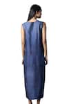 Buy_Clos_Blue Dupion Silk Printed Geometric V-neck Asymmetric Vogue Tulip-cut Dress_Online_at_Aza_Fashions