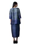 Clos_Blue Dupion Silk Printed Geometric Asymmetric Tulip-cut Dress With Crop Jacket_Online_at_Aza_Fashions