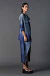 Buy_Clos_Blue Dupion Silk Printed Geometric Asymmetric Tulip-cut Dress With Crop Jacket_Online_at_Aza_Fashions