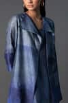 Clos_Blue Dupion Silk Printed Geometric Asymmetric Tulip-cut Dress With Crop Jacket_at_Aza_Fashions