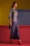 Buy_Clos_Blue Dupion Silk Printed Abstract Leaf Round Asymmetric Kaftan Tunic With Skirt_at_Aza_Fashions