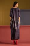 Shop_Clos_Blue Dupion Silk Printed Abstract Leaf Round Asymmetric Kaftan Tunic With Skirt_at_Aza_Fashions