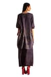 Shop_Clos_Blue Dupion Silk Printed Abstract Leaf Round Asymmetric Kaftan Tunic With Skirt_Online_at_Aza_Fashions