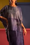 Clos_Blue Dupion Silk Printed Abstract Leaf Round Asymmetric Kaftan Tunic With Skirt_at_Aza_Fashions