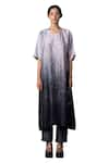 Shop_Clos_Grey Dupion Silk Printed Abstract Floral Round Ombre Kurta With Pant _Online_at_Aza_Fashions