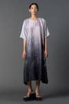 Buy_Clos_Grey Dupion Silk Printed Abstract Floral Round Ombre Dress _at_Aza_Fashions