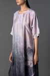 Clos_Grey Dupion Silk Printed Abstract Floral Round Ombre Dress _Online