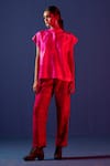 Buy_Clos_Pink Dupion Silk Printed Abstract Geometrical Mandarin Kaftan Top With Pant_at_Aza_Fashions