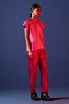 Clos_Pink Dupion Silk Printed Abstract Geometrical Mandarin Kaftan Top With Pant_Online_at_Aza_Fashions