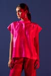 Shop_Clos_Pink Dupion Silk Printed Abstract Geometrical Mandarin Kaftan Top With Pant_Online_at_Aza_Fashions