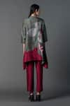 Shop_Clos_Grey Dupion Silk Printed Abstract Mandarin Embroidered Kurta With Pant _at_Aza_Fashions