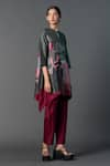 Clos_Grey Dupion Silk Printed Abstract Mandarin Embroidered Kurta With Pant _Online_at_Aza_Fashions