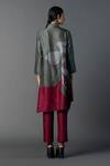 Shop_Clos_Grey Dupion Silk Printed Abstract Lapel Kurta With Pant _at_Aza_Fashions