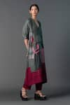 Buy_Clos_Grey Dupion Silk Printed Abstract V-neck A-line Embroidered Kurta With Pant_at_Aza_Fashions