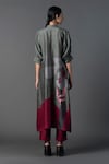 Shop_Clos_Grey Dupion Silk Printed Abstract V-neck A-line Embroidered Kurta With Pant_at_Aza_Fashions
