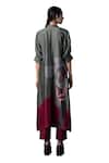Buy_Clos_Grey Dupion Silk Printed Abstract V-neck A-line Embroidered Kurta With Pant_Online_at_Aza_Fashions