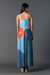 Shop_Clos_Blue Dupion Silk Printed Geometric Floral V-neck Jumpsuit_at_Aza_Fashions