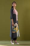 Buy_Clos_Grey Dupion Silk Printed Abstract Geometric Floral Kurta With Pant